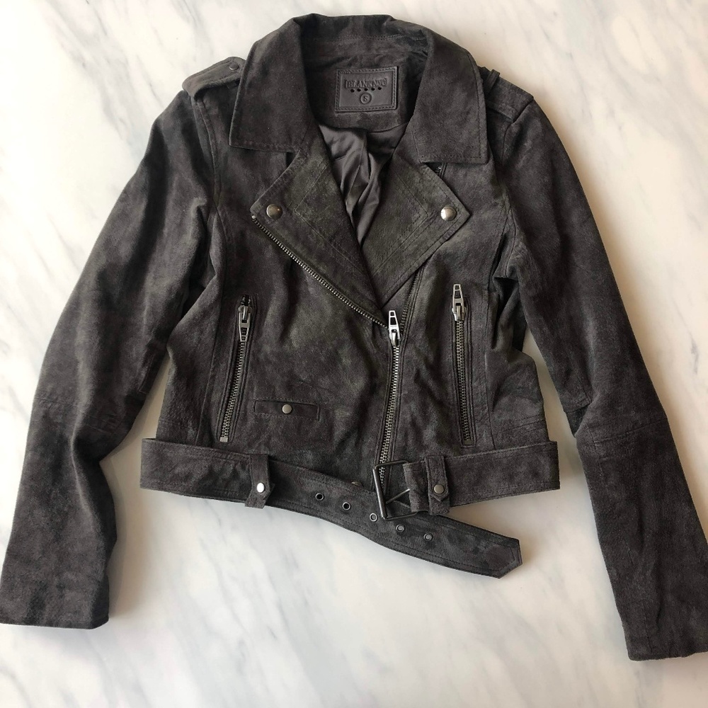 BLANKNYC Suede Moto Jacket in French Grey